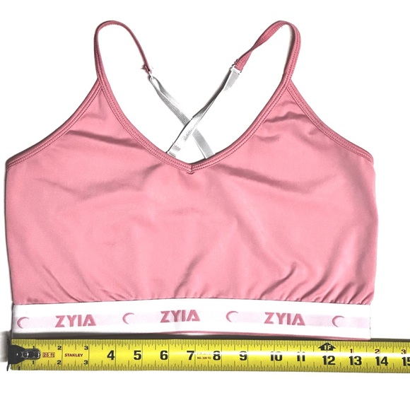 LOT OF 2 Zyia Sports Bras Comfort Racer Back Logo Band Cropped Tank PINK BLK MED - Picture 5 of 9